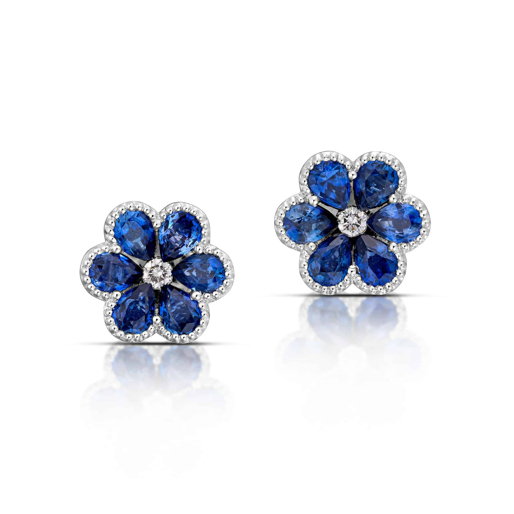 Sapphire and Diamond Flower Stud Earrings