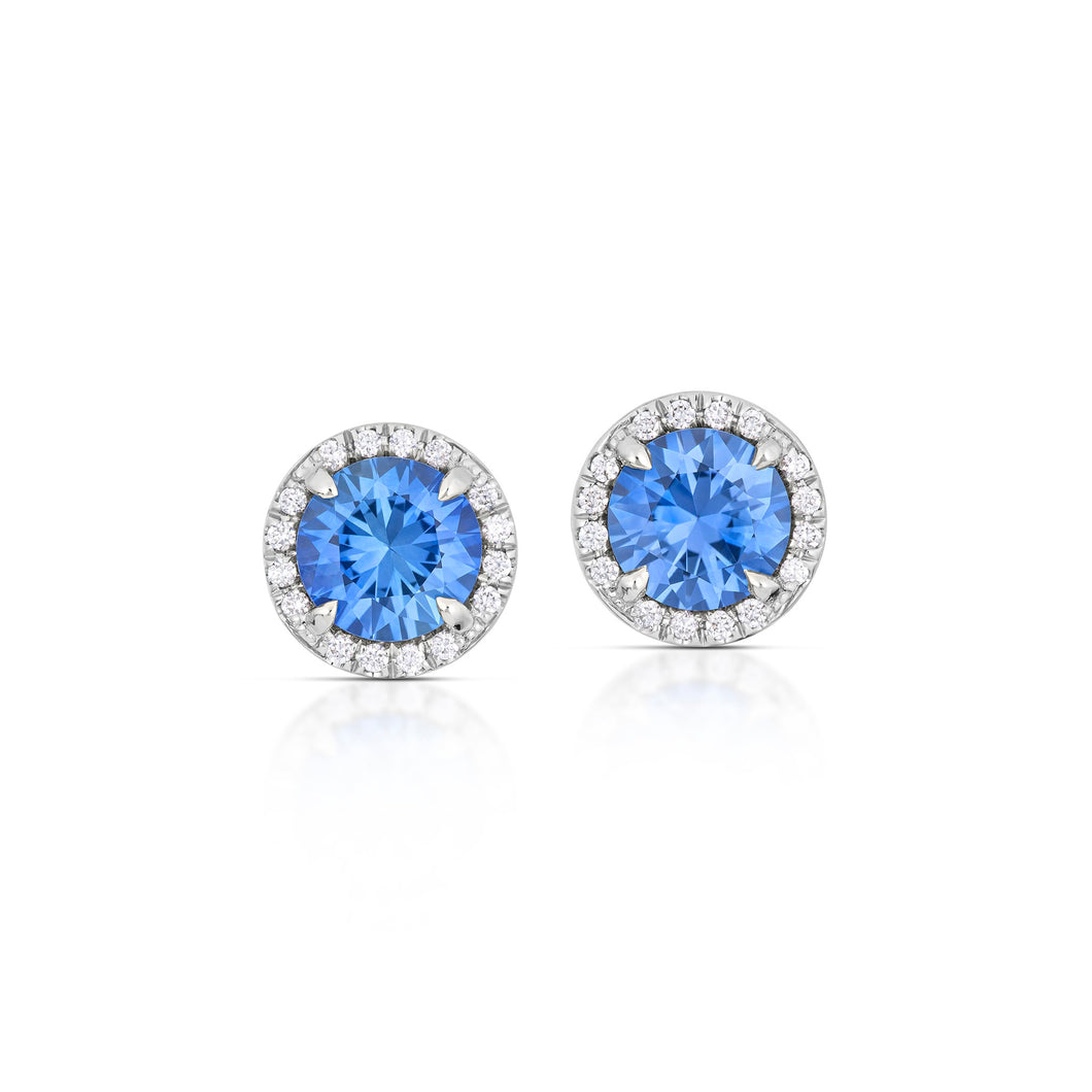 1.91 Carat Sapphire and Diamond Halo Stud Earrings