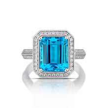 6.51 Carat Blue Topaz and Diamond Halo Ring
