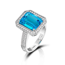 6.51 Carat Blue Topaz and Diamond Halo Ring