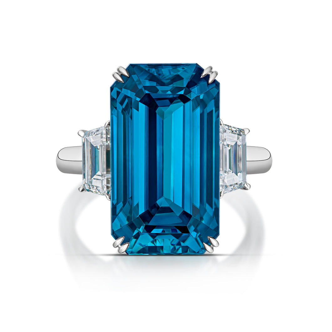23.29 Carat Blue Zircon and Diamond Ring