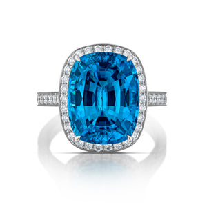 13.82 Carat Blue Zircon and Diamond Ring