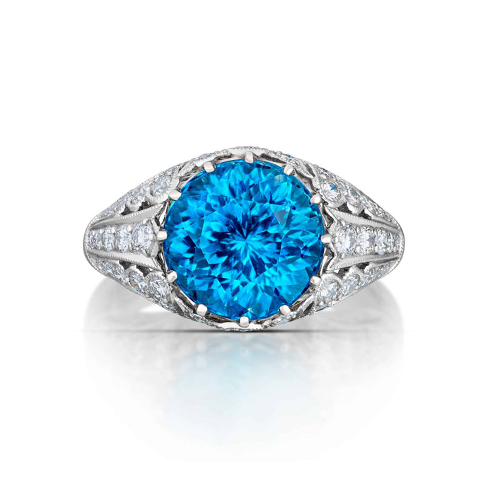 6.56 Carat Blue Zircon and Diamond Ring