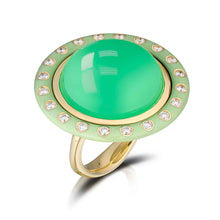 20.60 Carat Chrysoprase, Enamel, and Diamond ring