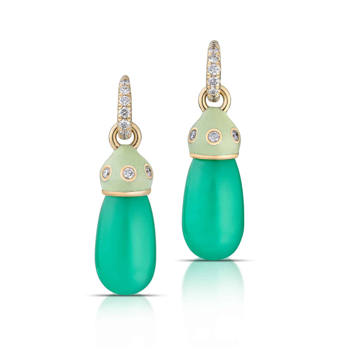 28.80 Carat Chrysoprase, Enamel, & Diamond Drop Earrings