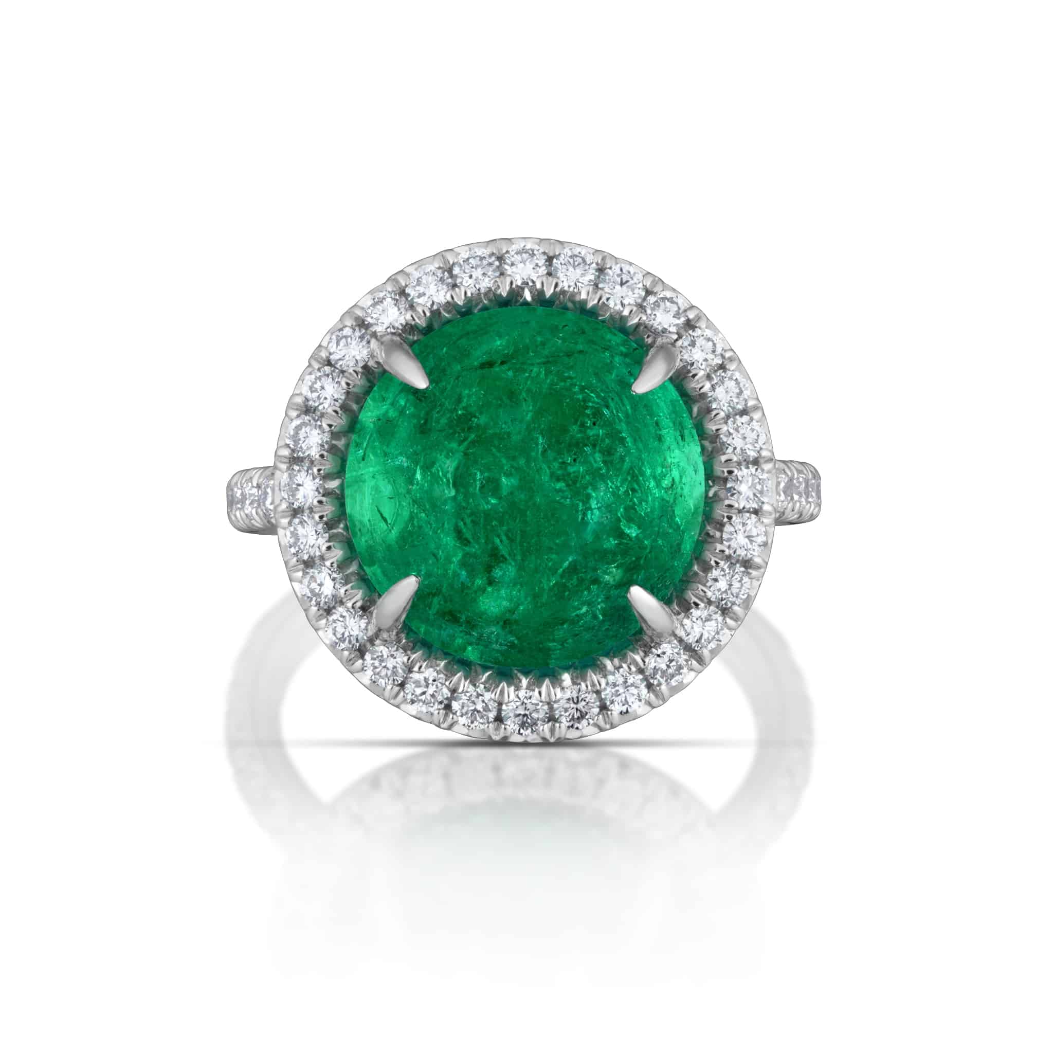 Carat Colombian Cabochon Emerald and Diamond Halo Ring