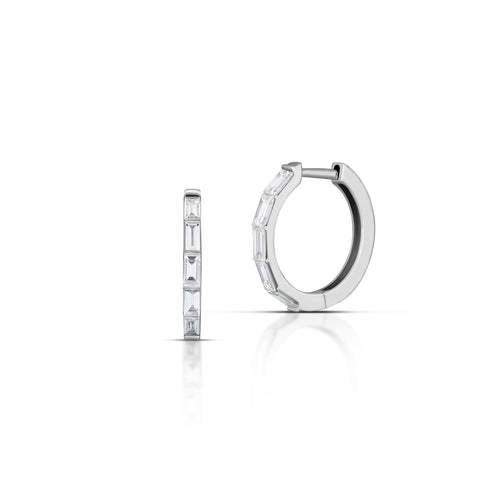 0.77 Carat Emerald Cut Diamond Huggie Hoop Earrings