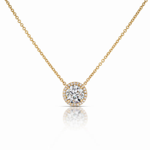 1.43 Carat Old European Cut Diamond Halo Necklace