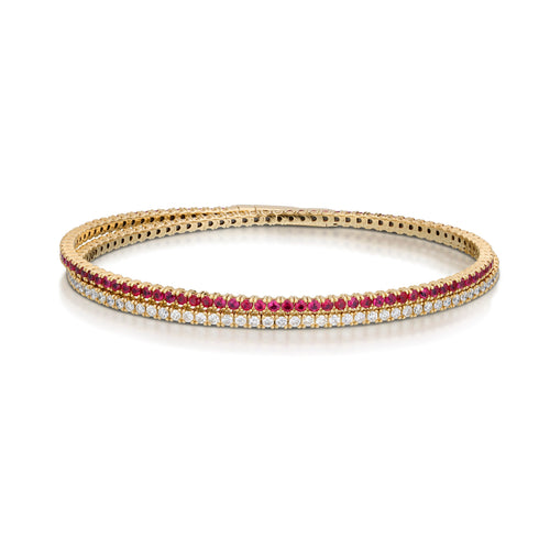 1.47 Carat Diamond and Ruby Crossover Bangle Bracelet