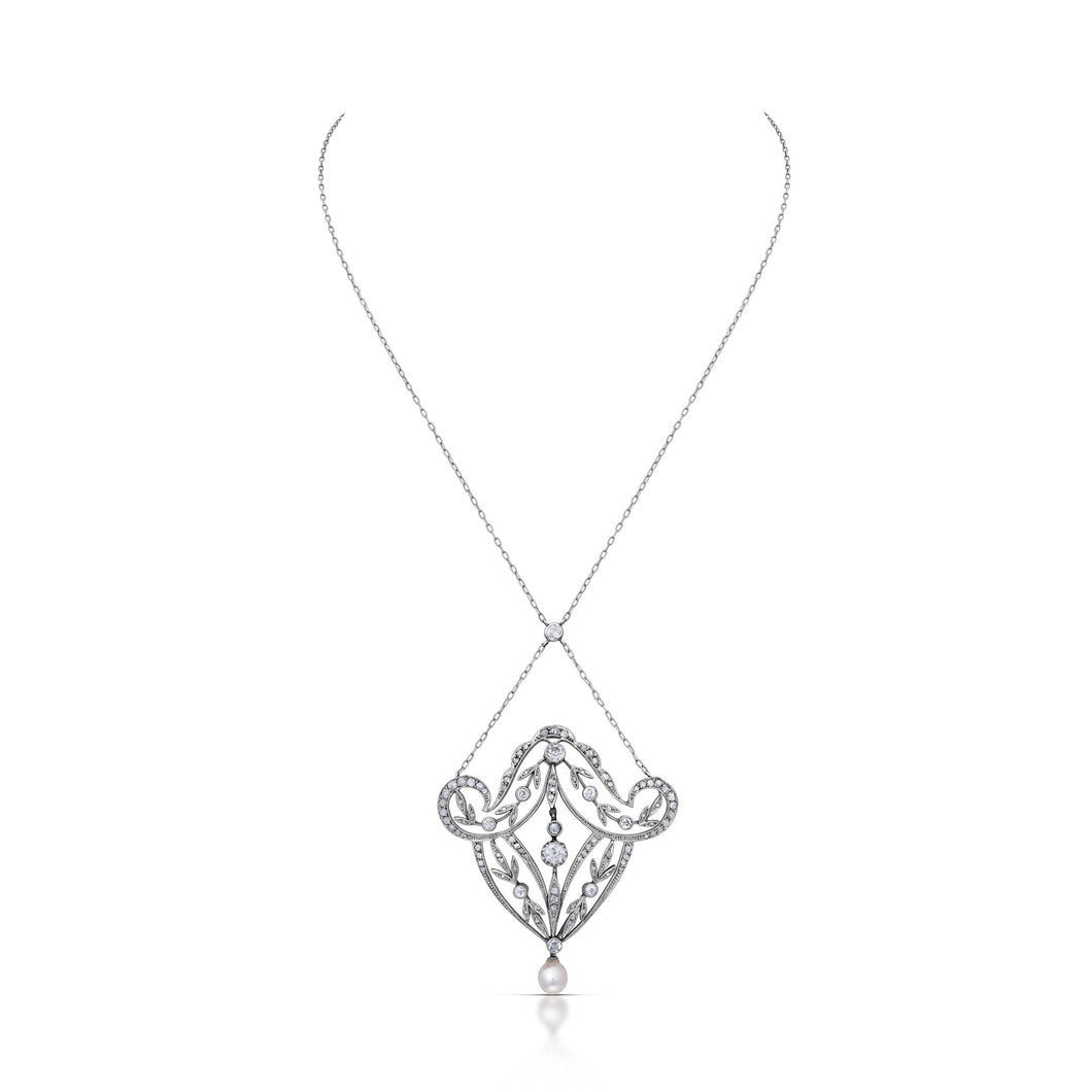 1.60 Carat Edwardian Diamond Lavalier Necklace