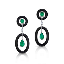 Black Onyx, Emerald, and Diamond Earrings