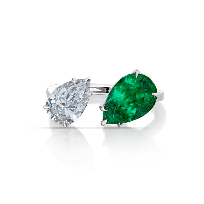 1.50 Carat Diamond and Emerald Bypass Ring