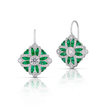 0.65 Carat Art Deco Style Diamond & Emerald Earrings