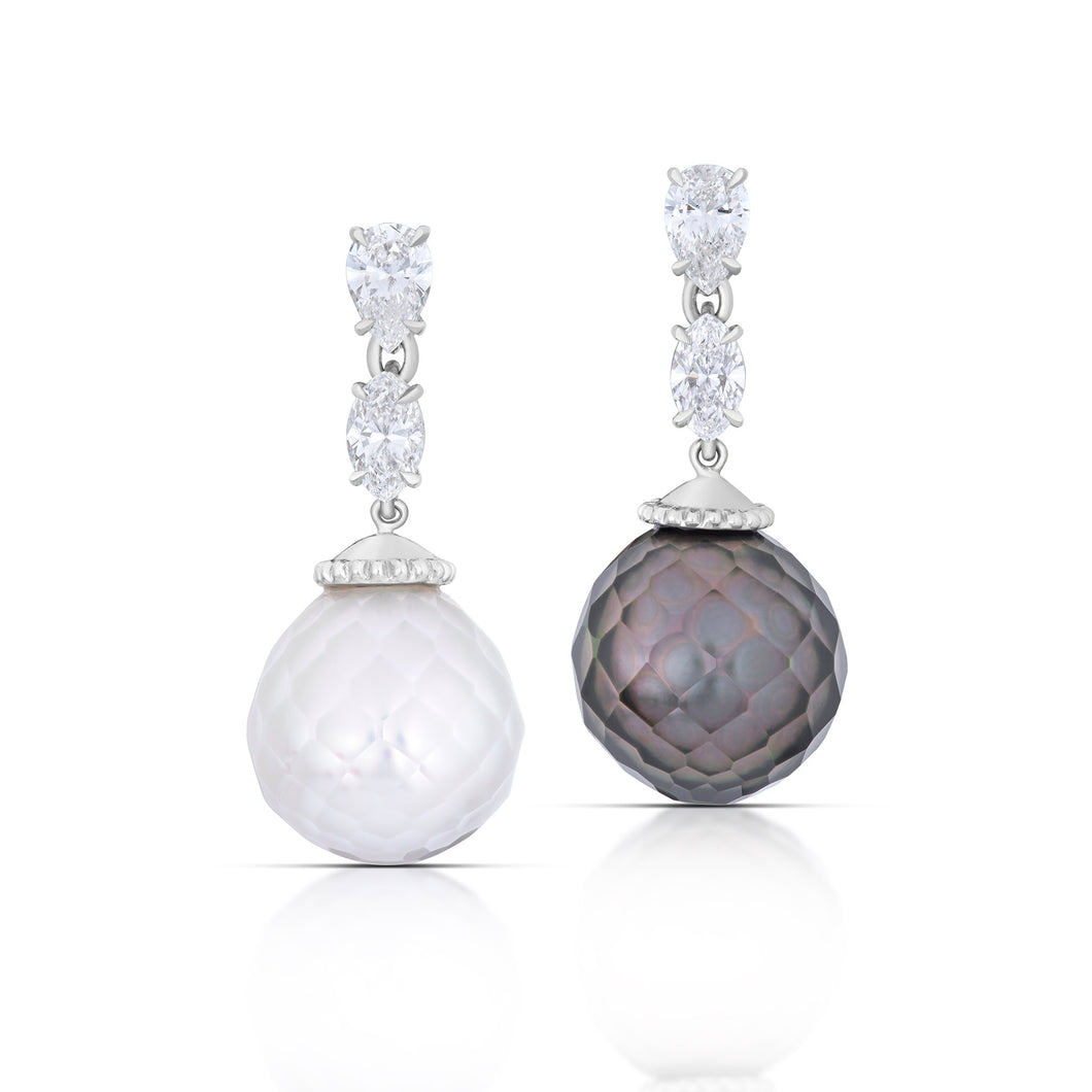 0.62 Carat Diamond and Pearl Drop Earrings