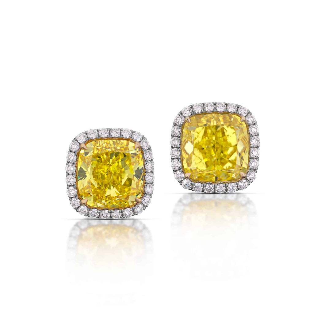 6.14 Carat Yellow Diamond Halo Stud Earrings