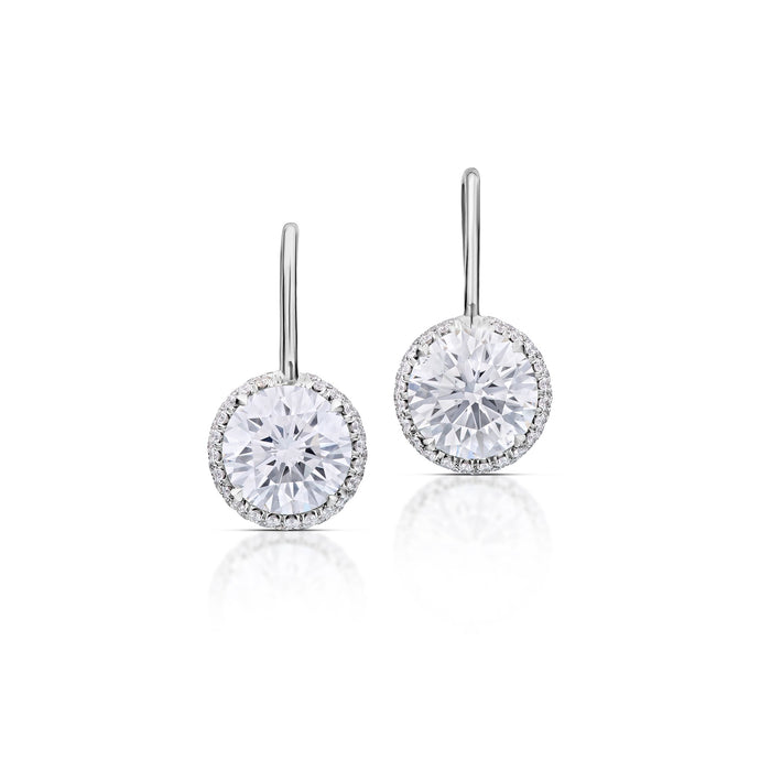 3.79 Carat Diamond Halo Drop Earrings