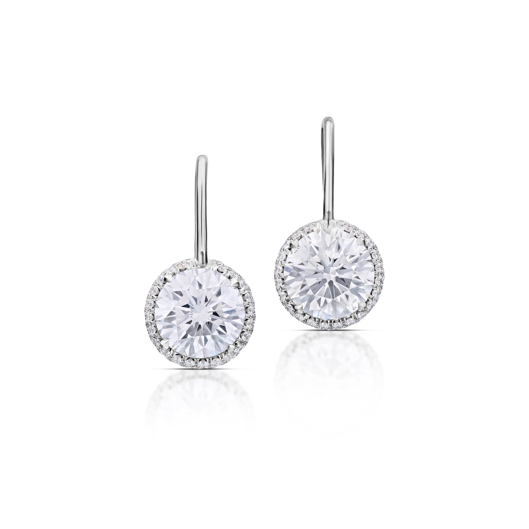 3.79 Carat Diamond Halo Drop Earrings