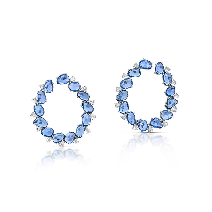18.79 Carat Sapphire and Diamond Front-Facing Hoop Earrings