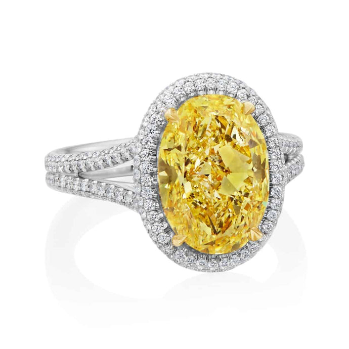 4.78 Carat Fancy Intense Yellow Diamond Halo Ring