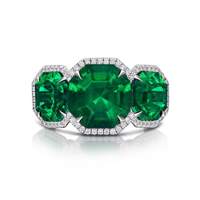 10.35 Carat Three-Stone Colombian Emerald Ring