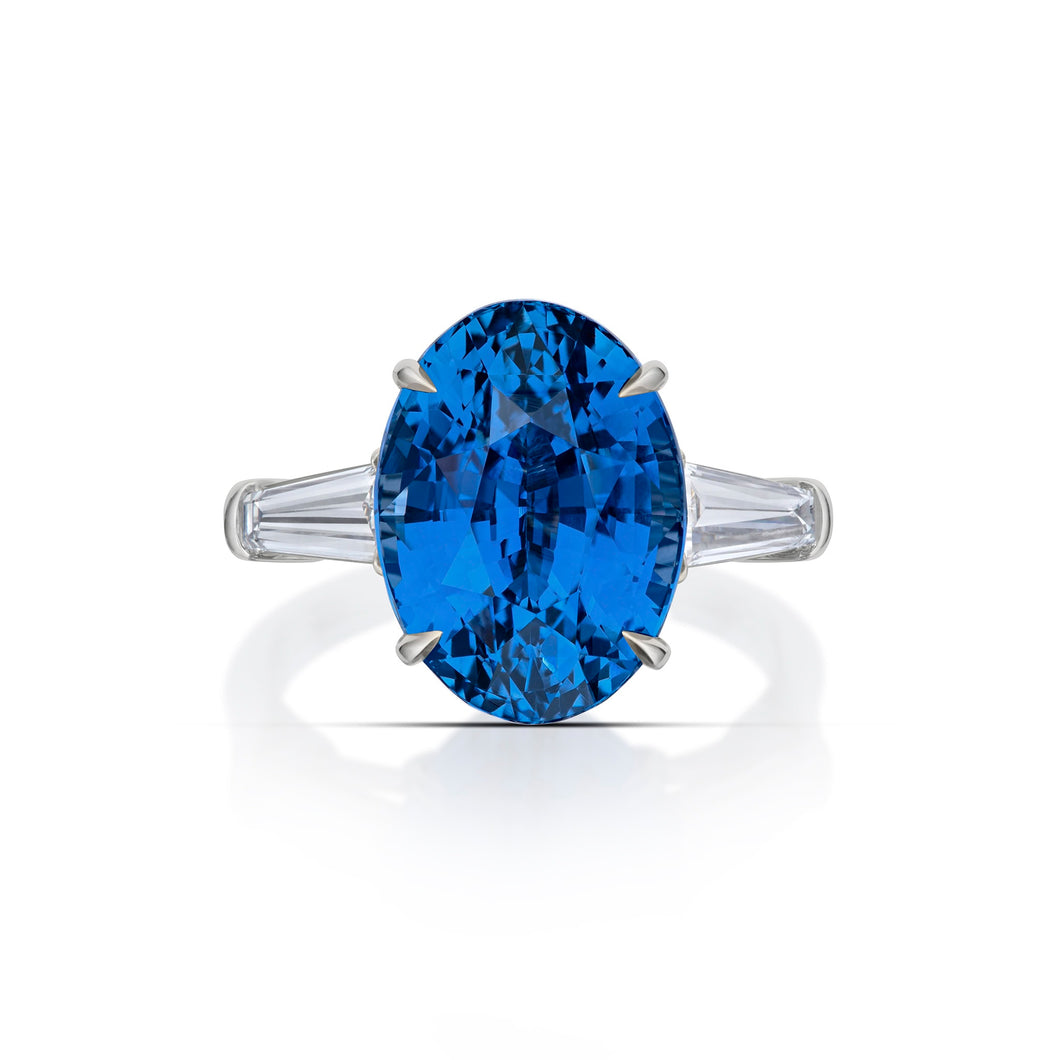 10.37 Carat Blue Sapphire and Diamond Ring