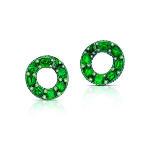 7.14 Carat Emerald and Diamond Hoop Earrings