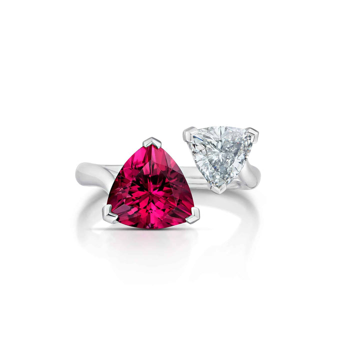 2.71 Carat Pink Tourmaline and Diamond Bypass Ring