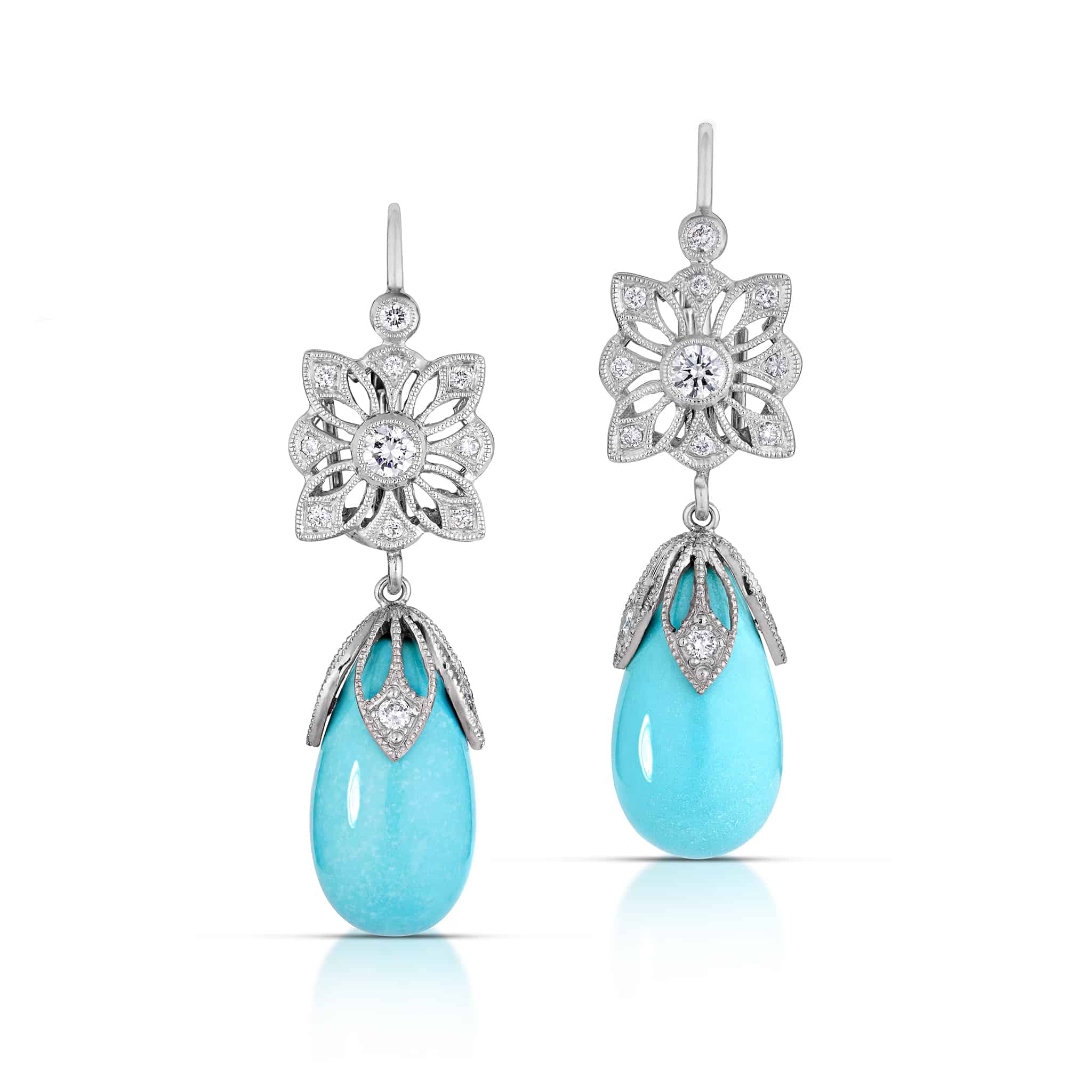 Turquoise and Diamond Convertible Drop Earrings - Main Image