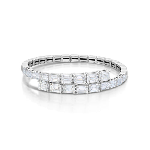 13.66 Carat Emerald Cut Diamond Flexible Bypass Bangle Bracelet