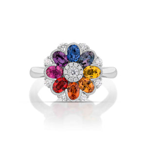 Rainbow Sapphire Flower Ring