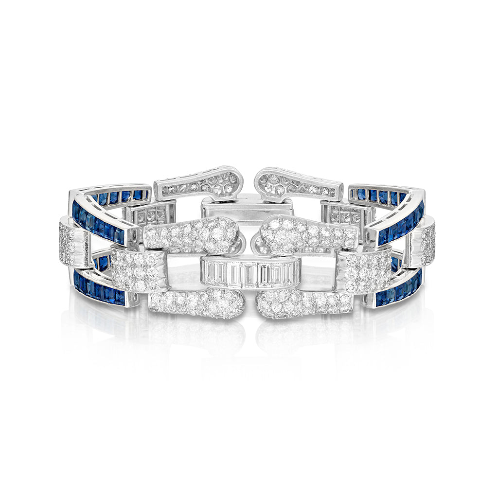 11.00 Carat Estate Art Deco Sapphire and Diamond Bracelet