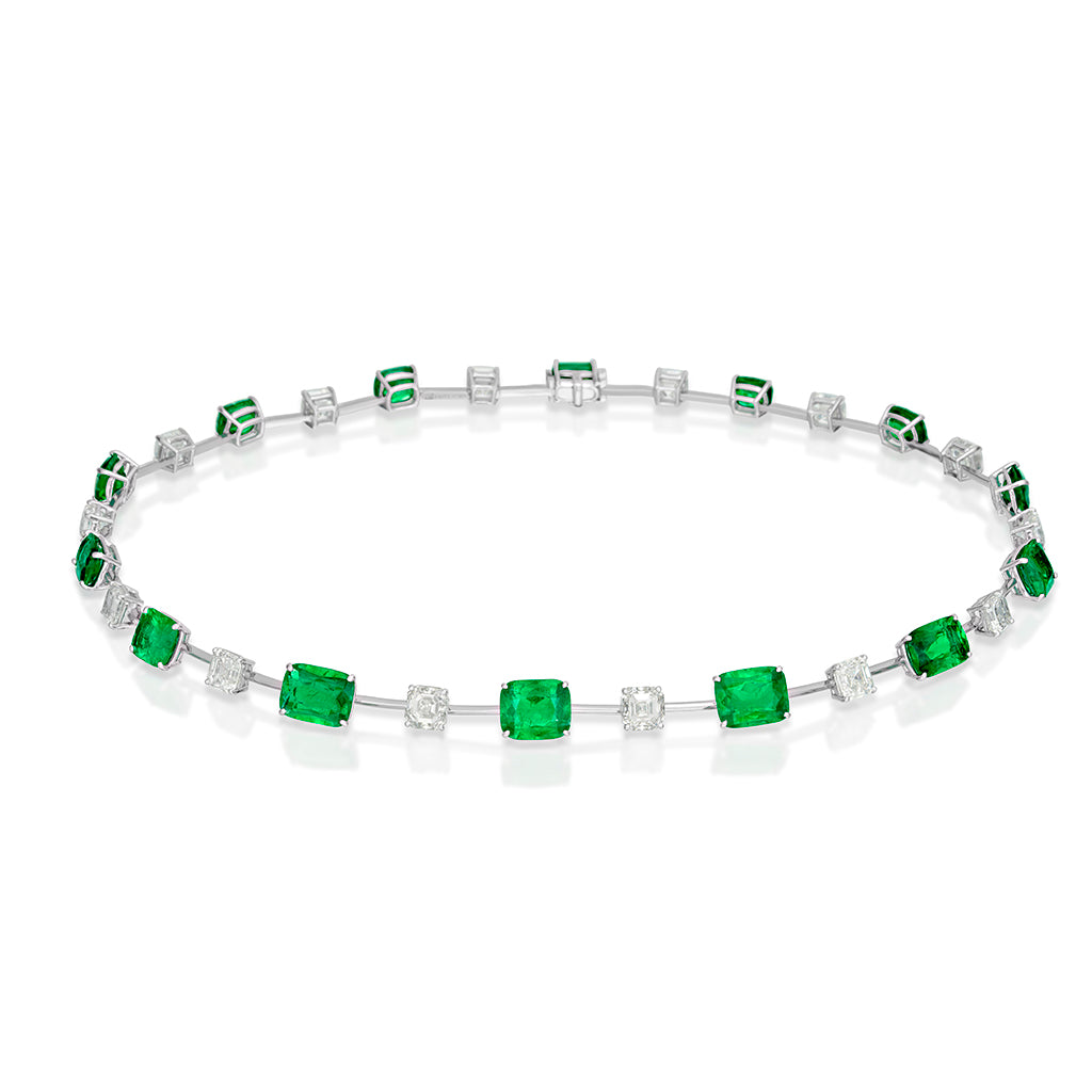 24.58 Carat Afghanistan Emerald and Diamond Necklace