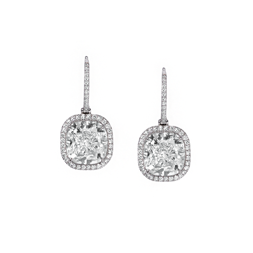 10.64 Carat Cushion Cut Diamond Drop Earrings