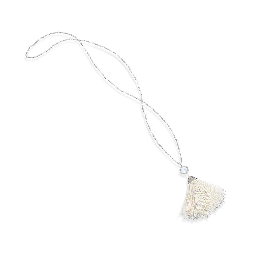 LBI Beach Sand Bead Tassel Necklace with Pearl extender | The C Glass Studio