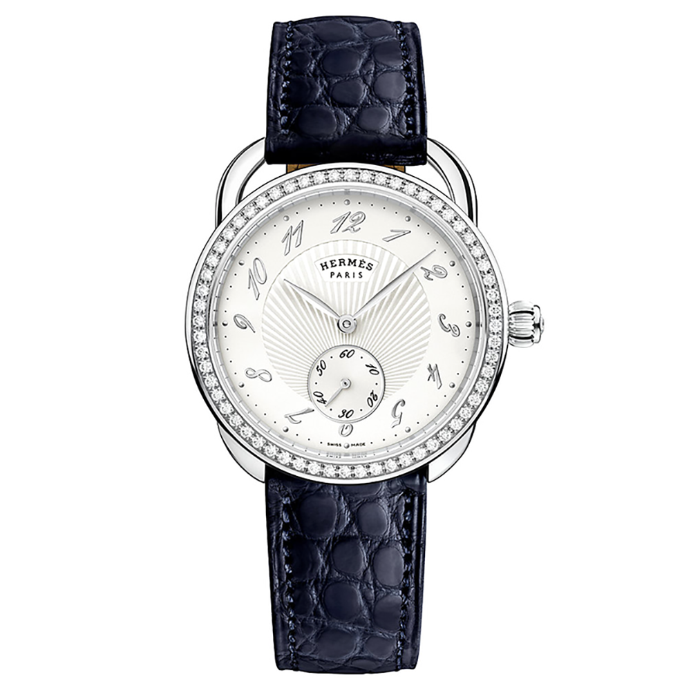 Hermes Arceau with Diamonds and Matte Indigo Leather Strap