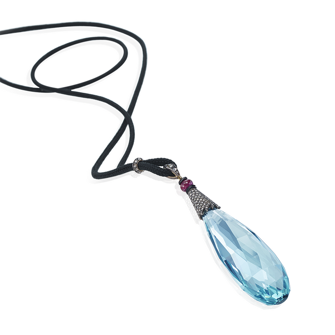 84.00 Carat Antique Briolette Aquamarine Necklace