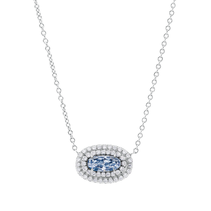 0.37 Carat Fancy Intense Blue Diamond Halo Necklace