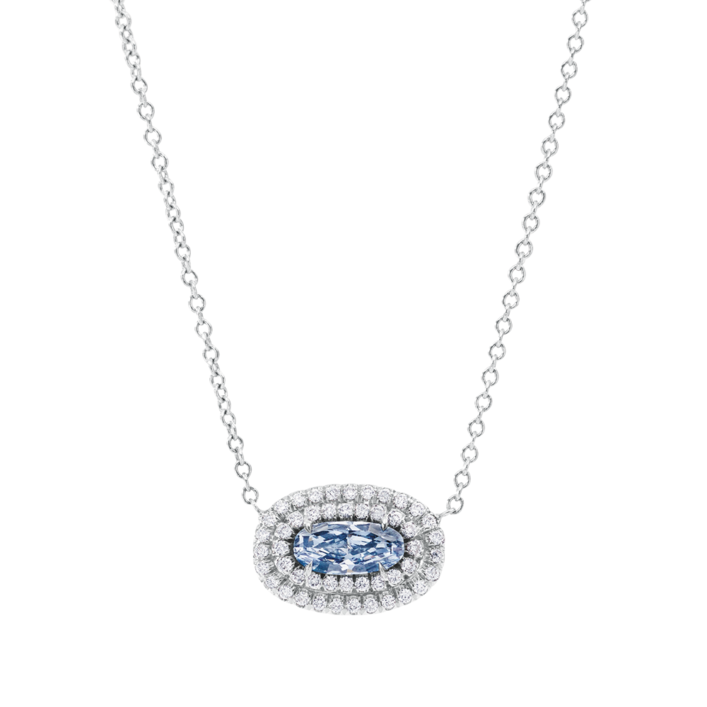 0.37 Carat Fancy Intense Blue Diamond Halo Necklace