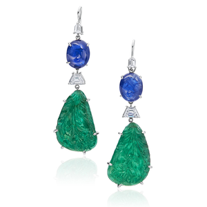 Sapphire and Carved Emerald Earrings