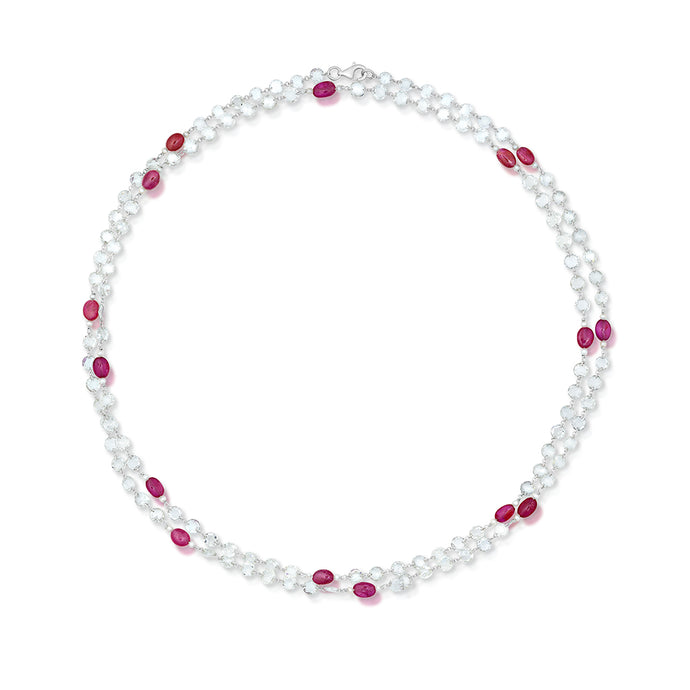 17.63 Carat Diamond and Ruby Beaded Necklace