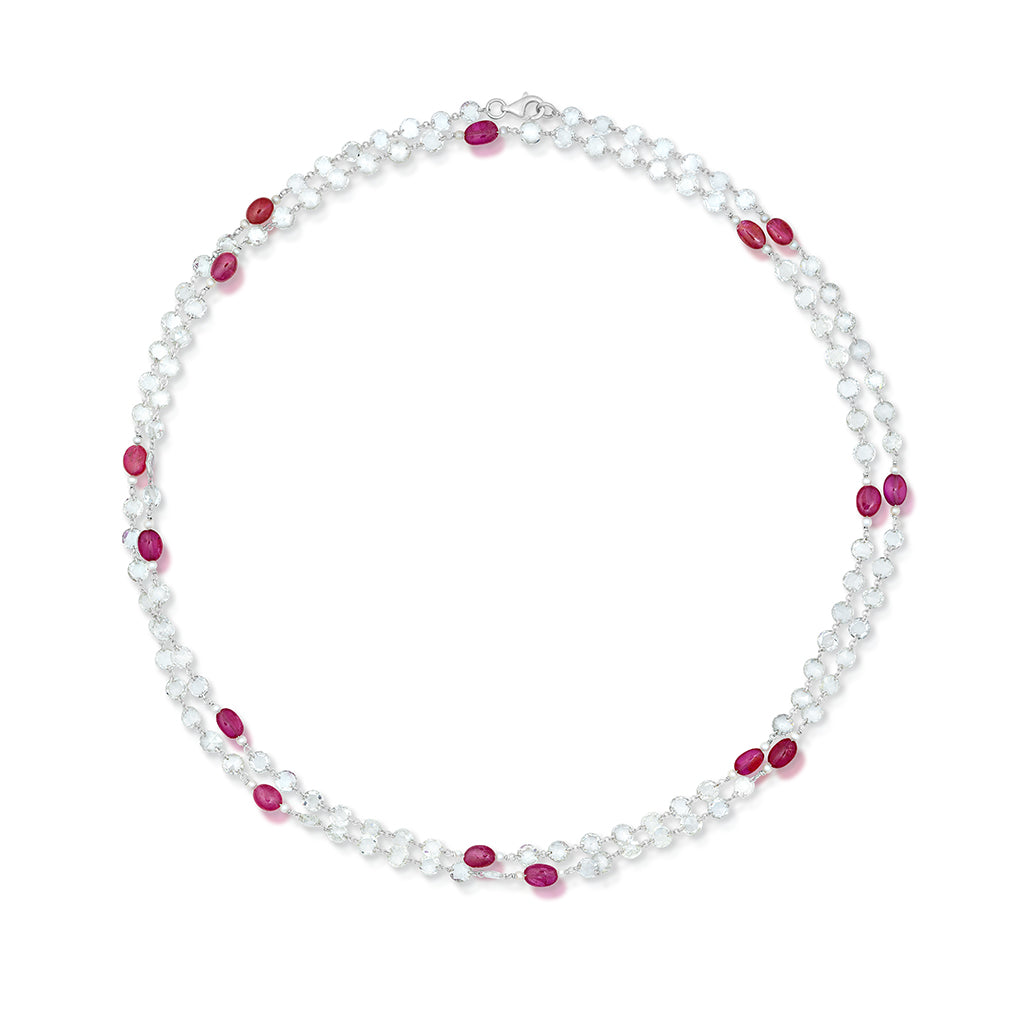 17.63 Carat Diamond and Ruby Beaded Necklace