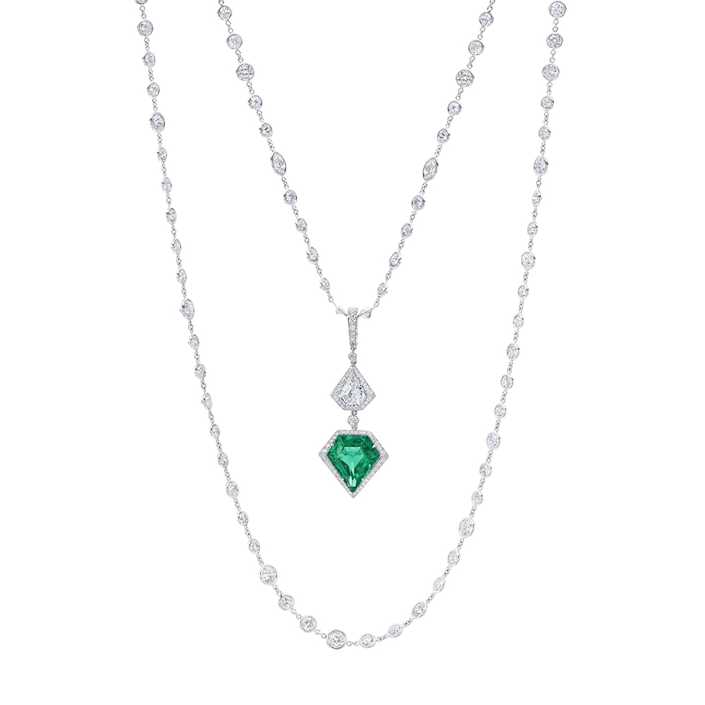 6.59 Carat Emerald and Diamond Pendant