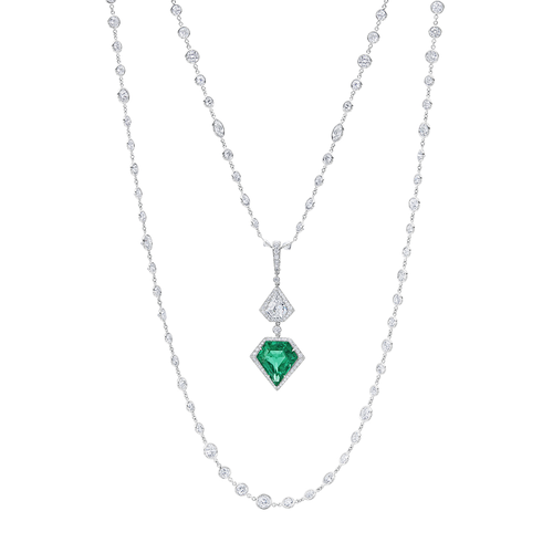 6.59 Carat Emerald and Diamond Pendant