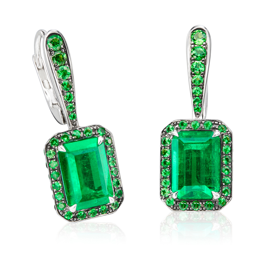 4.42 Carat Emerald and Tsavorite Garnet Earrings