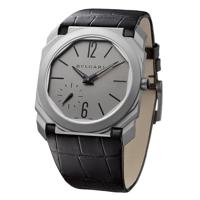 Bulgari Octo Finissimo Titanium with Black Leather Strap Watch