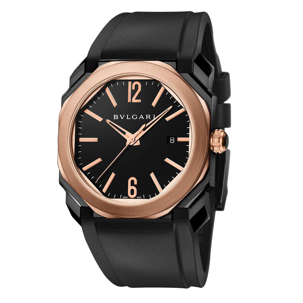 Bulgari Octo Black Carbon Steel and 18kt Rose Gold Watch