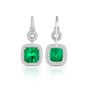 4.47 Carat Colombian Emerald and Diamond Halo Earrings