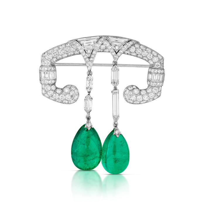 Art Deco Emerald and Diamond Brooch