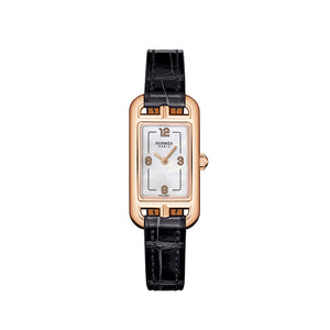 Hermes Nantucket in Rose Gold with Black Strap Watch