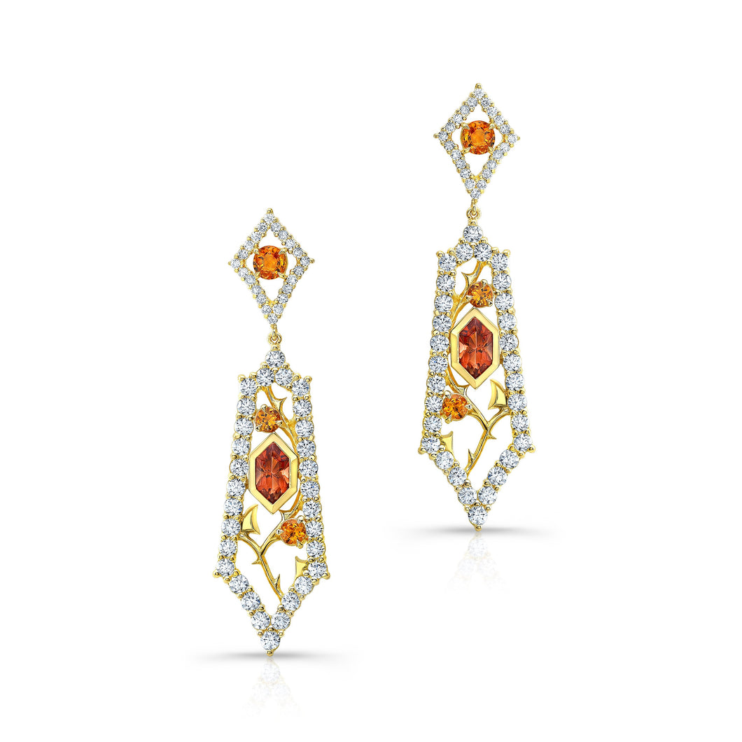 Oregon Sunstone and Orange Sapphire Drop Earrings